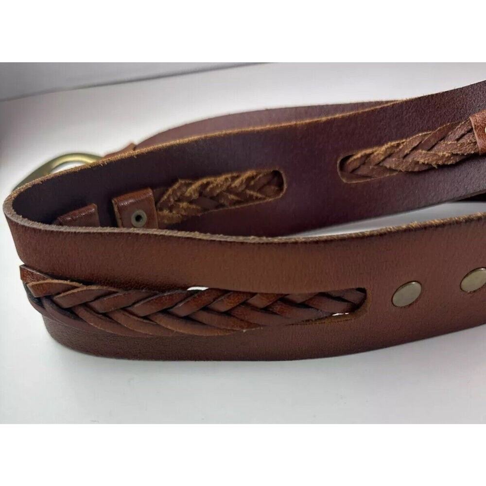 Linea Pelle Braided Woven Genuine Leather Handmade Belt With Buckle Brown Medium - Picture 4 of 13